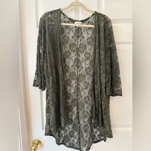 LuLaRoe lace cardigan topper Medium olive green